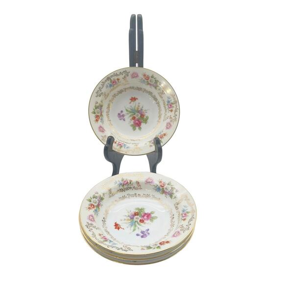 Wentworth Vtg China Dresrosa Floral Center & Trim Gold Bowls 5.5” Set of 4 - Picture 2 of 5